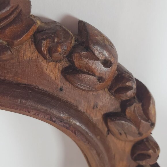 VTG Hand Carved Wooden Oval Frame Floral Boho Wall Art Frame Rustic Cottagecore - Picture 4 of 14